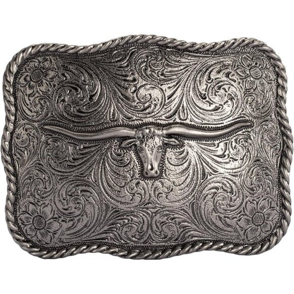 Unisex Silver Western Cowboy Belt Buckle - Texas Bull Skull Belt Buckle - Picture 1 of 6